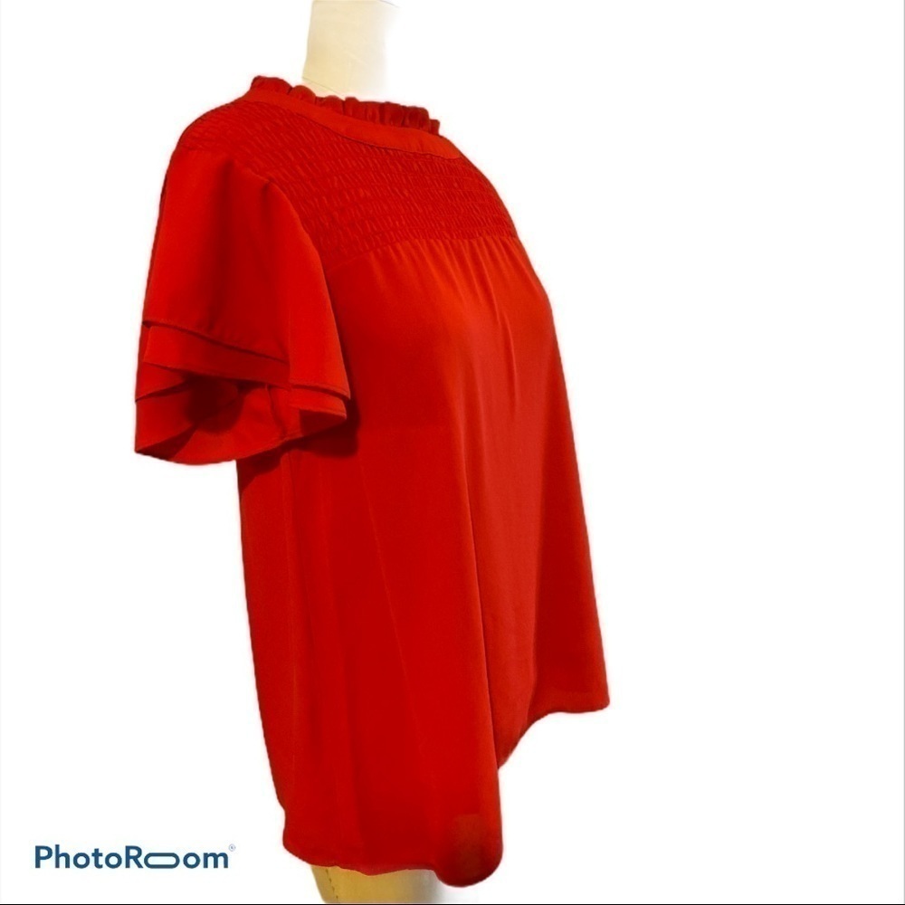 NWT Badley Mischka Red Blouse Ruffle Sleeves Size Small - Picture 3 of 7